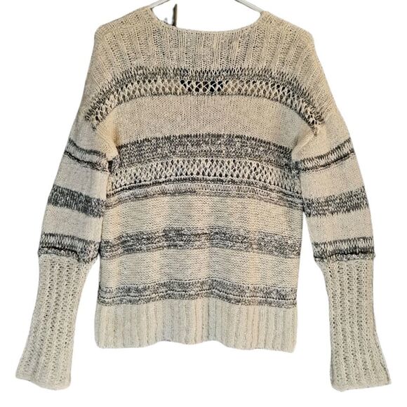 Storia Loose Knit Sweater Gray White Striped Small - Picture 2 of 10